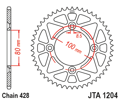 Hliníková reťazová rozeta JT JTA 1204-49BLK 49)T, nt((428 čierna