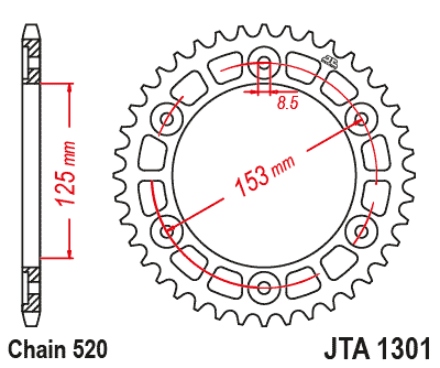 Hliníková reťazová rozeta JT JTA 1301-40BLK 40)T, nt((520 čierna