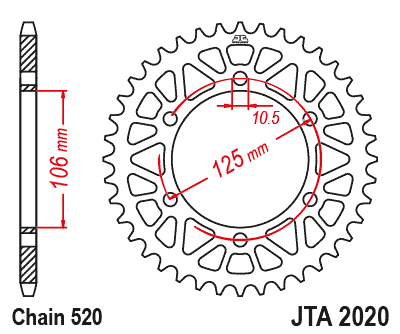 Hliníková reťazová rozeta JT JTA 2020-41BLK 41)T, nt((520 čierna