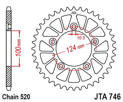 Hliníková reťazová rozeta JT JTA 746-44BLK 46)T, nt((520 čierna