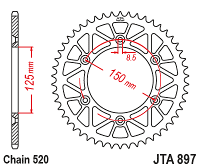Hliníková reťazová rozeta JT JTA 897-49RED 49T, 520 červená